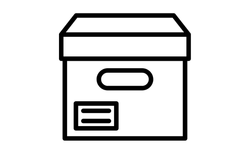 Image of an archival box with a label on the bottom corner